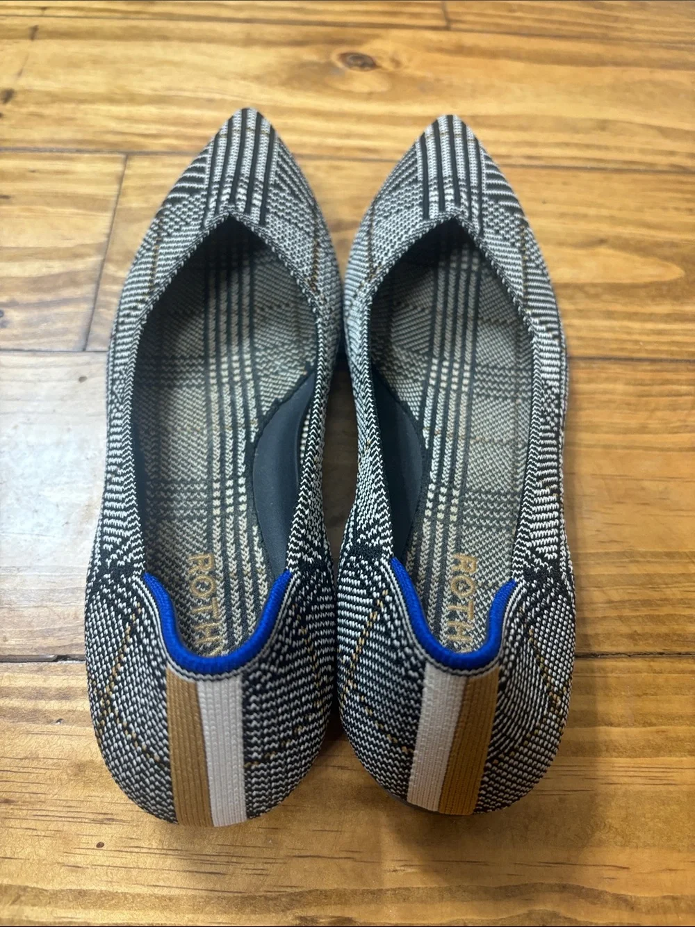 Rothy’s The Point Flats RETIRED Black Glen Plaid Pattern Size 9.5